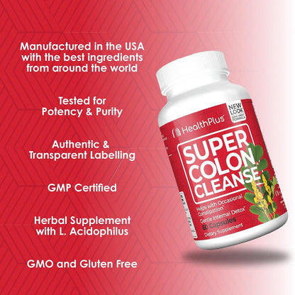Health Plus Super Colon Cleanse Night Formula Sleep Capsules, 60 Count | Capsules with senna and valerian root, 30 servings; may support occasional constipation relief and restful sleep