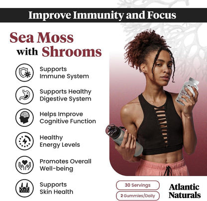 Atlantic Naturals Sea Moss Superfood Bundle - Sea Moss with Shrooms Gummies & 7-Day Kidney, Liver & Gallbladder Cleanse - Defense, Focus & Detox Support - Lion's Mane, Reishi, Dandelion Root & More