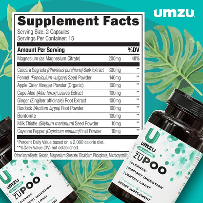 UMZU zuPOO Colon Cleanse Capsules, 30 Capsules | 7-Day Gut Cleanse Support, Cascara Sagrada, Magnesium Citrate, Natural Elimination, Digestive Balance, Vegan, Non-GMO