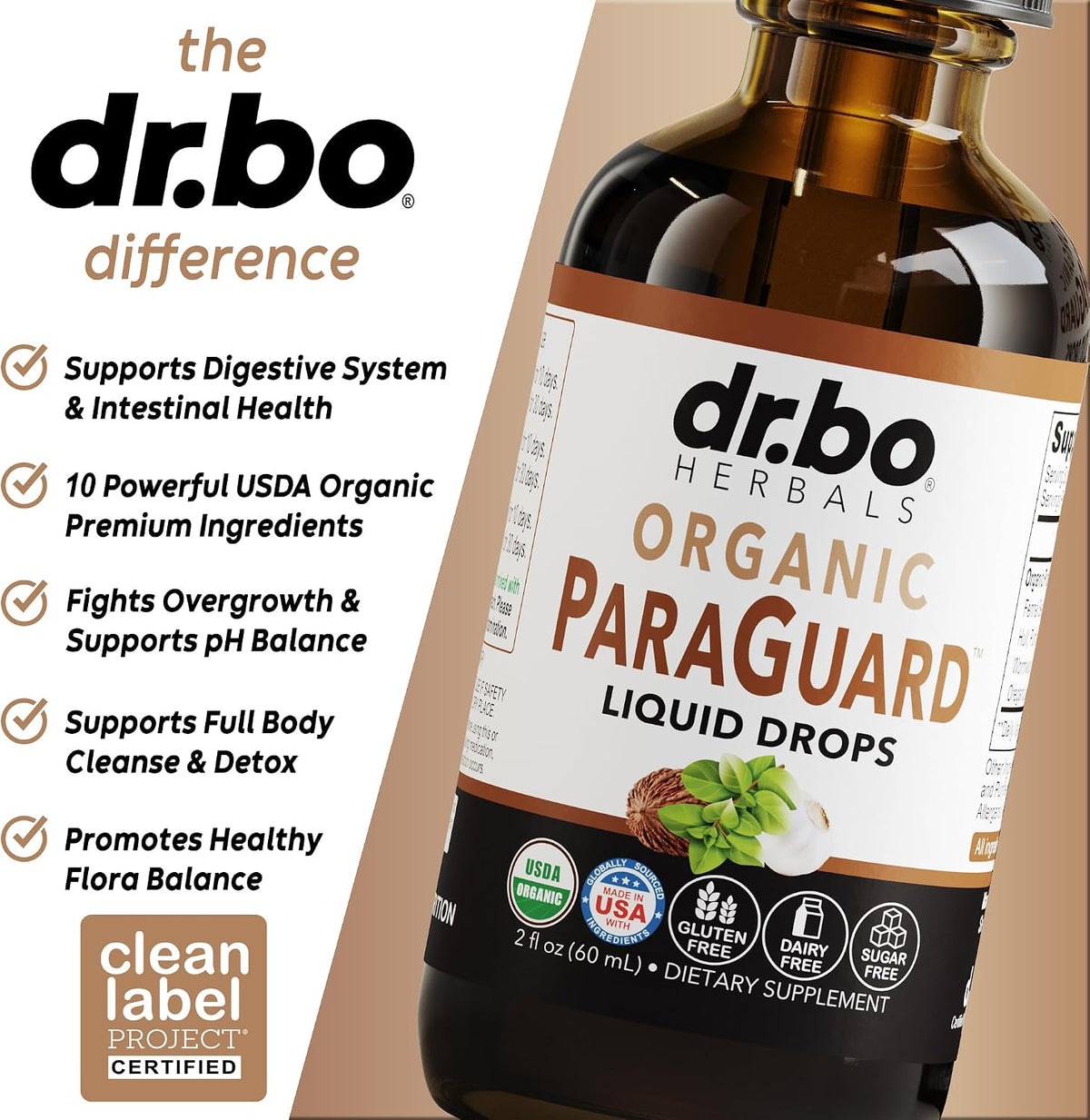 ParaGuard Cleanse Liquid Organic Detox - Organic Intestinal Guard Formula Supplement for Humans with Black Walnut Wormwood Clove & Oregano Tincture - Natural Herbal Intestine Body Gut Cleanser 2 oz