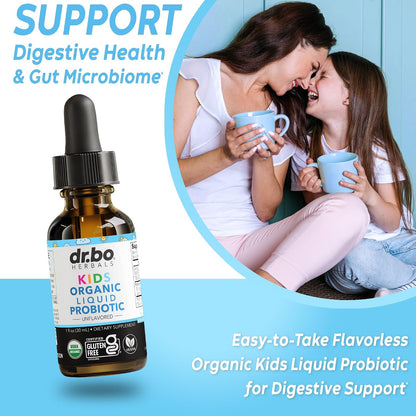 Kids Probiotic Liquid Drops Organic - Organic Probiotics for Kids Probiotics Age 4+, Digestive Health, Immune Support, Flora Gut Health Supplements - Vegan Kid Liquid Probiotic Drops, Non-GMO 1 Fl Oz