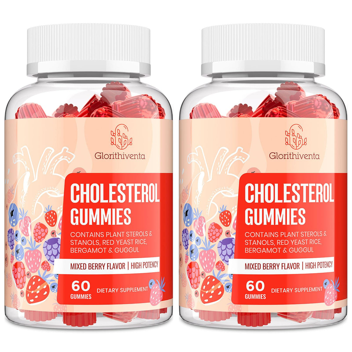 Cholesterol Supplement with Plant Sterols & Stanols, Guggul, Bergamot Orange Extract, Red Yeast Rice, Plant Sterols Complex Gummies, Mixed Berry Flavor, 60 Counts