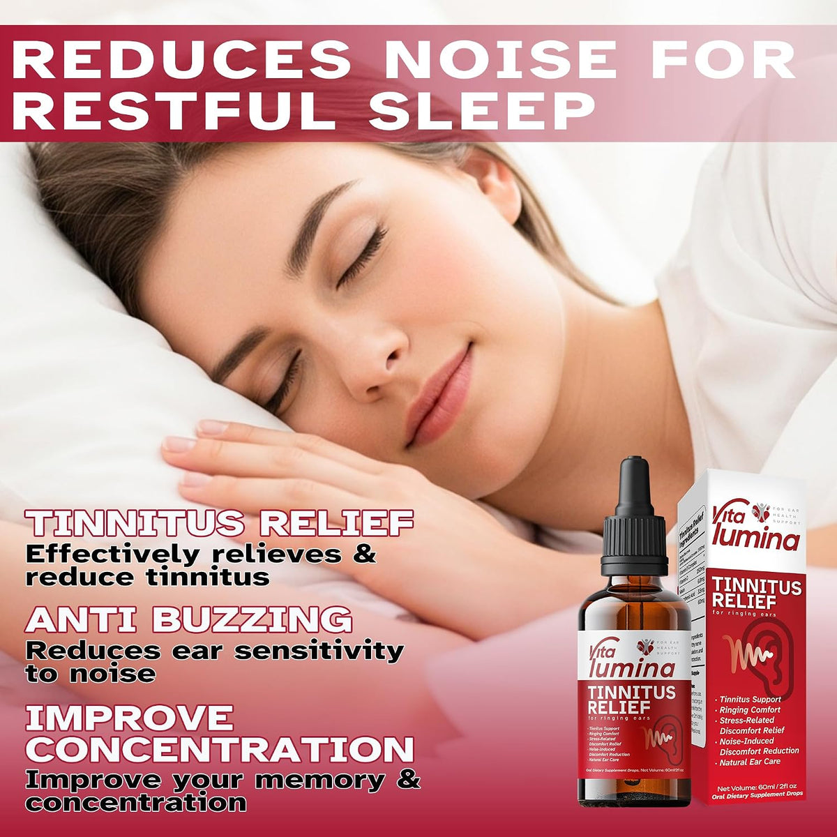 Tinnitus Relief Drops to Drink, Ear Ringing Relief Tinnitus, Natural Liquid Formula for Tinnitus Relief for Ringing Ears, Supports Auditory Health – 60ml