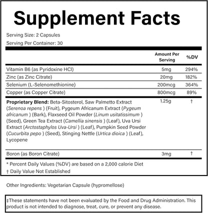 PURE® Prostate Care Formula - 60 Capsules, 30 Servings - Advanced Support for Urinary Flow & Bladder Health - Saw Palmetto, Beta-Sitosterol, Zinc & Lycopene Complex - Made in USA