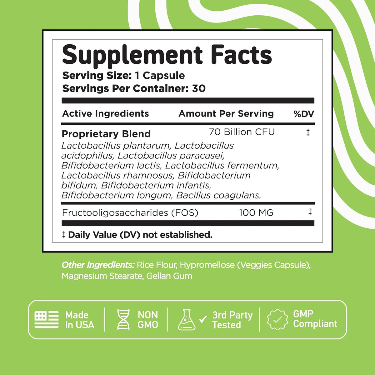 Vital Vitamins Probiotic Complex, 70 Billion CFU for Men & Women | 10-Probiotic Strain Blend with Prebiotic FOS, Supports Digestion & Immunity, Shelf-Stable, 30 Capsules