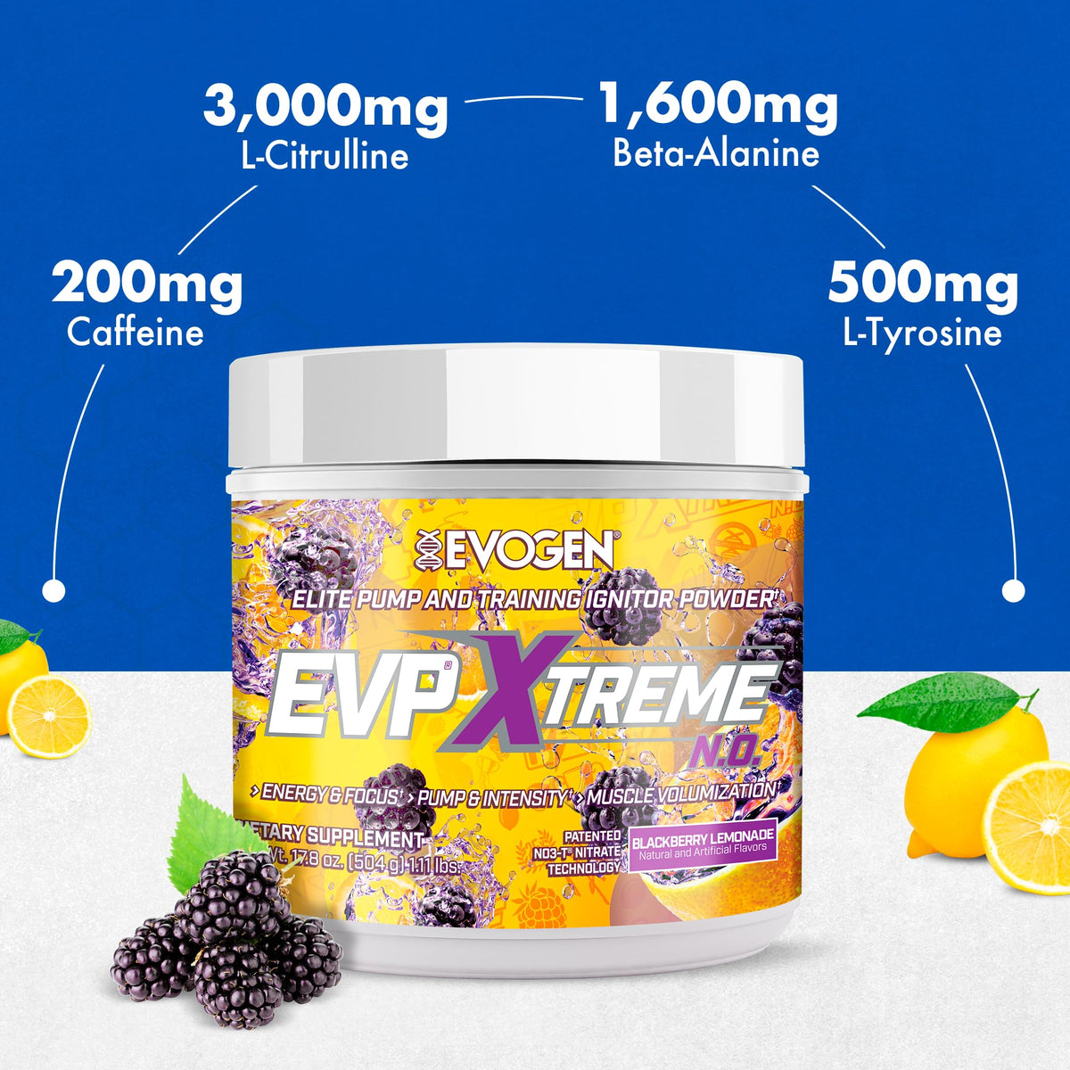 Evogen EVP Xtreme NO Pre-Workout for Men & Women | Sour Candy | 40 Servings | Arginine nitrate, L-citrulline, beta-alanine, creatine and coconut water; caffeine and yohimbe for energy and pumps