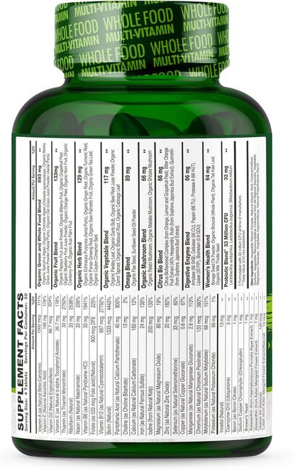 Wholesome Wellness Whole Food Multivitamin for Women - Natural Multi Vitamins, Minerals, Organic Extracts - 120 Tablets
