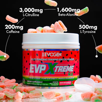 Evogen EVP Xtreme NO Pre-Workout for Men & Women | Sour Candy | 40 Servings | Arginine nitrate, L-citrulline, beta-alanine, creatine and coconut water; caffeine and yohimbe for energy and pumps