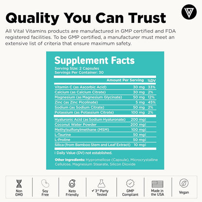 Vital Vitamins Hyaluronic Acid Hydration Complex 60 ct + Biotin Complex 60 ct