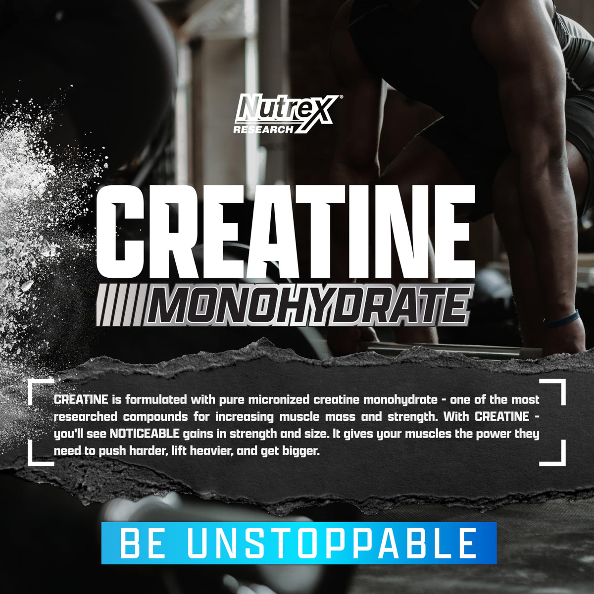 Nutrex Research Micronized Creatine Monohydrate Powder - 200 Servings (1KG) Pure, Unflavored Creatine Monohydrate Supplement for Muscle Gain, Strength and Performance, 5G Per Serv (2.2lbs)