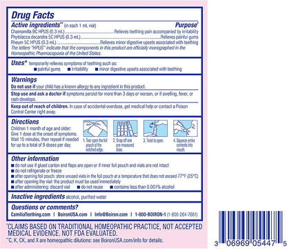 Boiron Camilia Drops 40 Count (Pack of 2) Relief of Painful or Swollen Gums and Irritability in Babies - for Daytime and Nighttime - Liquid Drop for Baby