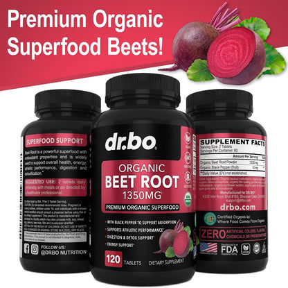 Organic Beet Root Capsules Supplements - 1350mg Beetroot Powder Extract Pills, Organic Beet Root Powder Supplement, Super Nitric Oxide Beets High Circulation Total Vitamins Support - 120 Beets Tablets