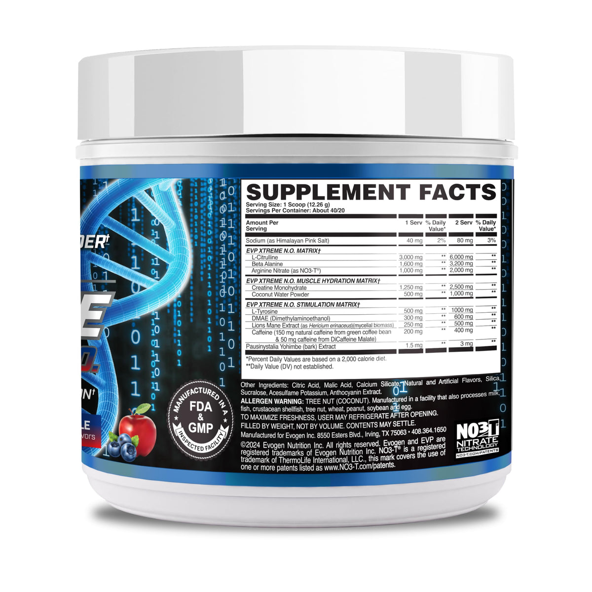 Evogen EVP Xtreme NO Pre-Workout for Men & Women | Sour Candy | 40 Servings | Arginine nitrate, L-citrulline, beta-alanine, creatine and coconut water; caffeine and yohimbe for energy and pumps