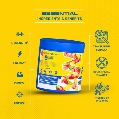 an Essentials Pre-Workout | Preworkout Energy Drink Mix | 200mg Caffeine | Creatine, Beta Alanine & Citrulline | Energy Supplement for Men & Women | Chiquita Pineapple Strawberry | 30 Servings