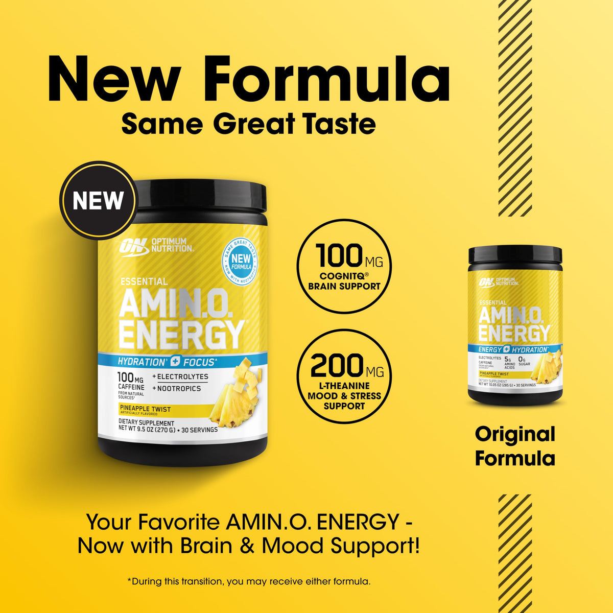 Optimum Nutrition, Amino Energy Powder Plus Focus, with Bcaa, Electrolytes, and Caffeine, Watermelon, 30 Servings | Contains BCAAs, Electrolytes, 100 mg Caffeine, 5g Amino Acids, Zero Sugar, Supports Hydration, Banned Substance Tested