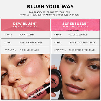 Saie Blush & Brush Duo - SuperSuede Baked Blush in Stella (.01 oz) & Powder Blush Brush - Talc-Free, Moisturizing Blush with Vegan, Fluffy Brush for Seamless Application SaieBuy Supplements Australia
