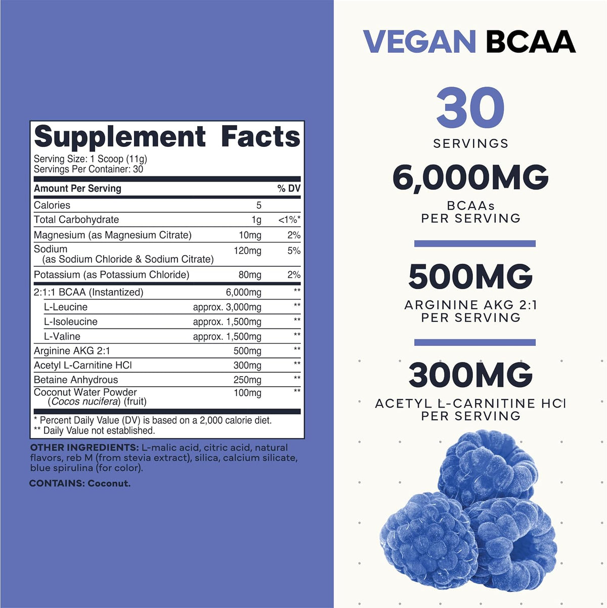 Type Zero Ultra Clean Vegan BCAA Powder + Electrolytes (Blue Raspberry) | 6g Per Serving, 2:1:1 Sugar-Free, No Sucralose, BCAAs Amino Acids Supplement, After Workout Drink, 30 Servings