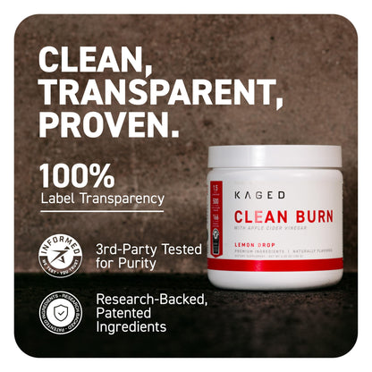 Kaged Thermogenic Powder Clean Burn Orange Mango Men & Women Weight Management Supplement Organic Caffeine Apple Cider Vinegar 30 Servings