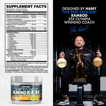 Evogen Amino K.E.M. EAA & BCAA | Tropic Thunder | 30 Servings | S7 nitric oxide blend with betaine anhydrous, coconut water and leucine for blood flow, muscle growth, hydration and recovery
