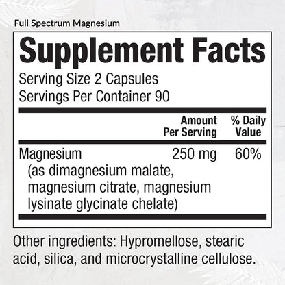 EquiLife Full Spectrum Magnesium Supplement, 250mg a Serving, 180 Capsules | Bioavailable Mineral Blend | Supports Muscle Health, Promotes Healthy Sleep, Mood Balace & Heart Health | Non-GMO