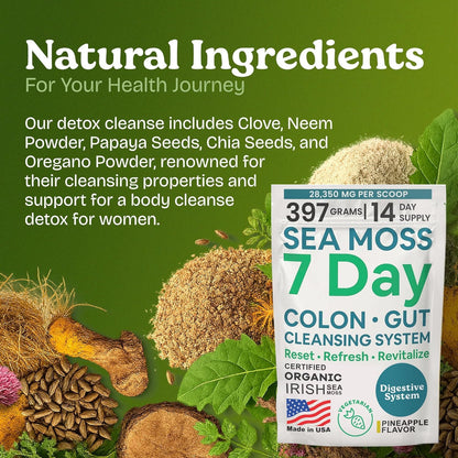 Atlantic Naturals Psyllium Husk Fiber Powder with Sea Moss – 7 Day Colon Cleanse & Daily Fiber Supplement Drink Mix with Senna – Gut Health & Regularity for Women & Men – Pineapple, 14 oz