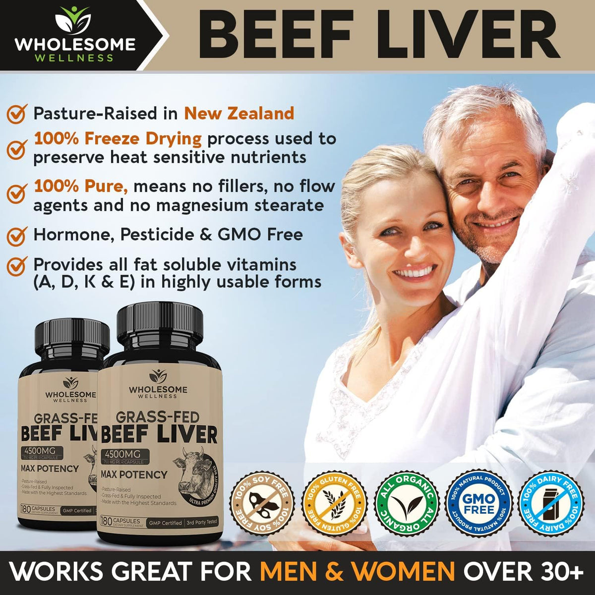 Wholesome Wellness Digestive Enzymes 1000MG Plus Prebiotics & Probiotics + Grass Fed Desiccated Beef Liver Capsules Bundle