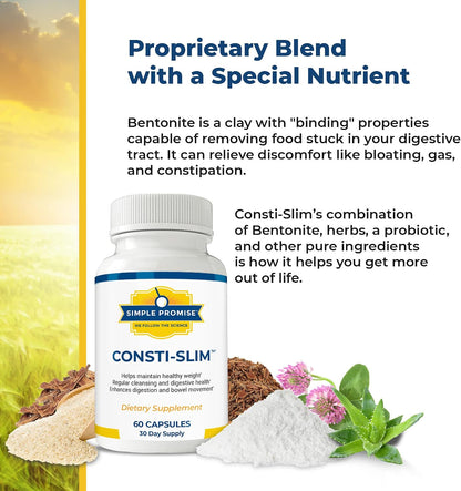Consti-Slim - Digestive Support for Women and Men - Psyllium Husk Fiber | Herbal Fiber Blend, Digestive Regularity Support, Oat Straw and Alfalfa, Simple 2-Capsule Routine, Non-GMO
