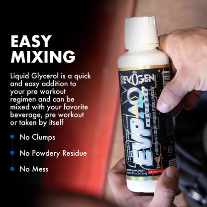 Evogen EVP AQ Liquid Glycerol | Muscle Volumizer | Unflavored | 16 Fl Oz | S7 nitric oxide blend with betaine anhydrous for pumps, vascularity, fullness and hydration; low-stim and clean