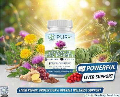 PURE® Advanced Liver Formula - 60 Vegetable Capsules, 30 Servings - High Potency Milk Thistle & NAC Detox Supplement - Liver Repair & Protection with Selenium, Zinc & Artichoke - Made in USA