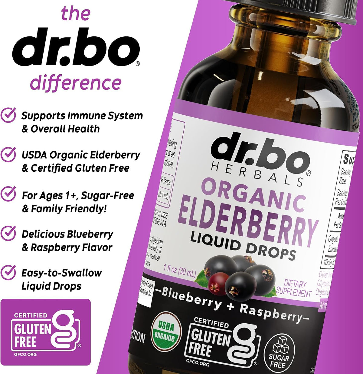 Elderberry Syrup Organic Liquid Drops - Sugar Free Immune Support Supplement for Adults & Kids, Ages 1 Immune Booster - Pure Organic Elderberry Syrup Liquid Drops Tincture Extract Concentrate 1 Fl Oz