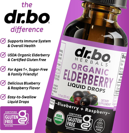 Elderberry Syrup Organic Liquid Drops - Sugar Free Immune Support Supplement for Adults & Kids, Ages 1 Immune Booster - Pure Organic Elderberry Syrup Liquid Drops Tincture Extract Concentrate 1 Fl Oz