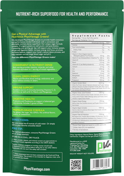 PhysiVantage Supercharged Collagen Peptides Powder - Unflavored & Organic Greens Powder