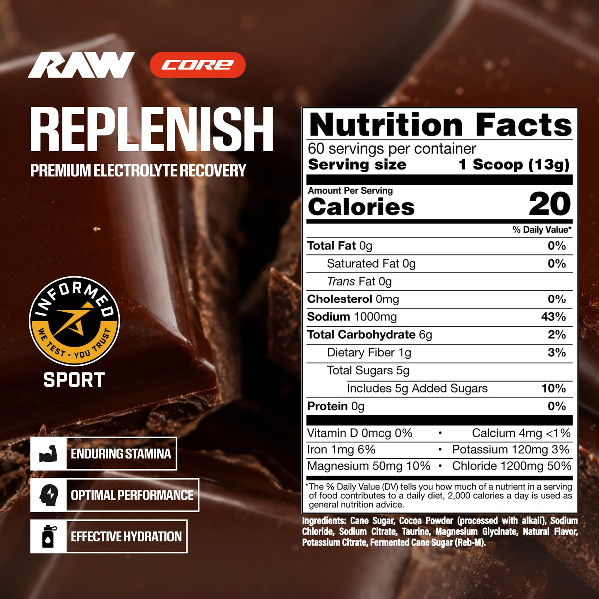 RAW Replenish, Premium Electrolytes Powder Recovery Formula, Lemon Lime (60 Servings) - Flavored Electrolyte Drink Mix Supplement for Hydration, Replenishment, Endurance & Performance Workouts