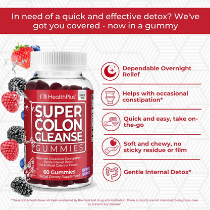 Health Plus Super Colon Cleanse Gummies, Mixed Berry, 60 Ct, 15 Servings | 15 day cleanse with natural senna leaf extract; may support occasional constipation relief and gentle cleansing