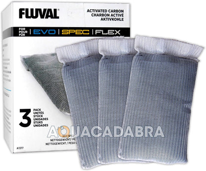 Fluval Spec/Evo/Flex Activated Carbon, Replacement Aquarium Filter Media, 3-Pack, A1377 | Replacement Aquarium Filter Media