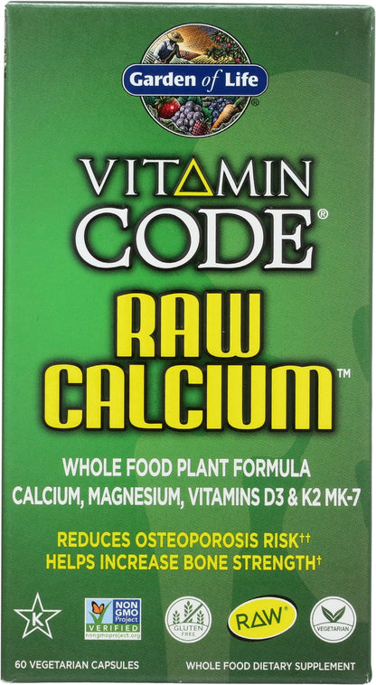 Garden of Life Raw Calcium Supplement for Women and Men - Vitamin Code Made from Whole Foods with Magnesium, K2, Vitamin D3 and Vitamin C plus Probiotics for Digestion, 120 Capsules
