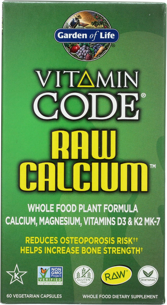 Garden of Life Raw Calcium Supplement for Women and Men - Vitamin Code Made from Whole Foods with Magnesium, K2, Vitamin D3 and Vitamin C plus Probiotics for Digestion, 120 Capsules