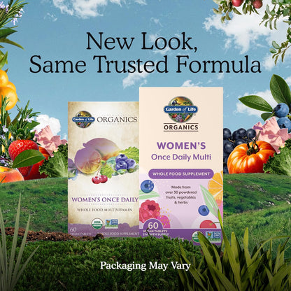 Garden of Life Organics Multivitamin for Women - Women's Once Daily Multi - Whole Food Multi with Iron, Biotin, Vegan Organic Womens Multivitamin for Health, Energy Hair Skin and Nails, 60 Tablets | Women's Once Daily, Whole Food Multi with Iron, Biotin,