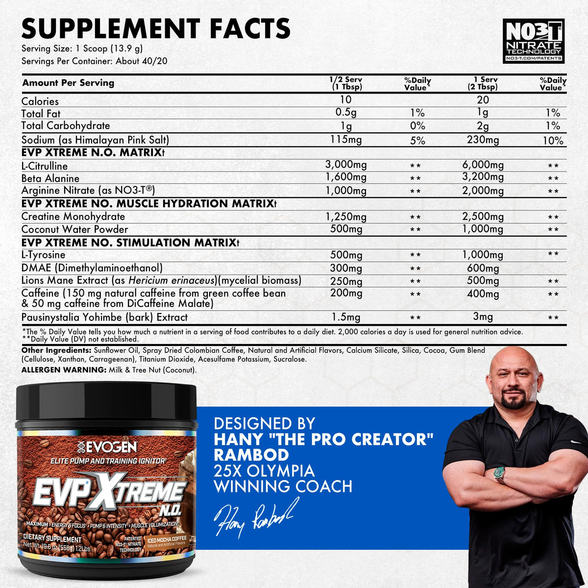 Evogen EVP Xtreme NO Pre-Workout for Men & Women | Sour Candy | 40 Servings | Arginine nitrate, L-citrulline, beta-alanine, creatine and coconut water; caffeine and yohimbe for energy and pumps