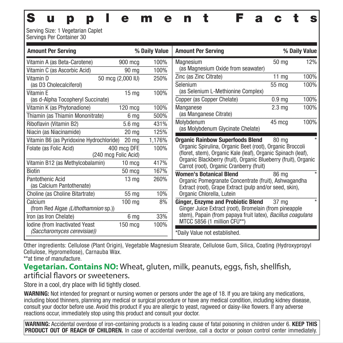Rainbow Light Womens Multivitamin One + | 150 Caplets | Supports Cellular Energy & Antioxidant Health | Real Food Nutrients, Digestive Enzymes & Probiotics | with Vitamins C, D, and Zinc