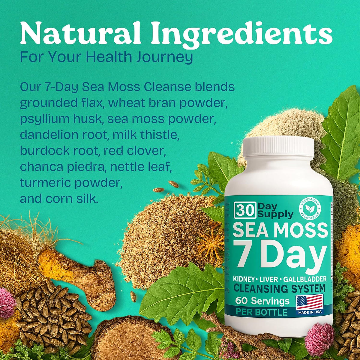 Atlantic Naturals Liver Cleanse Detox Capsules – Milk Thistle, Dandelion Root, Burdock, Red Clover & Chanca Piedra with Sea Moss – 7 Day Liver & Gallbladder Support – 180 Count