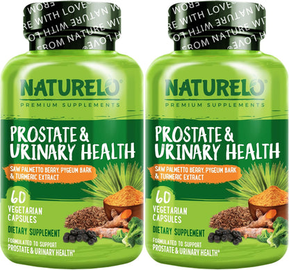 NATURELO Prostate & Urinary Health, Comprehensive Formula with Saw Palmetto, Pygeum, Tumeric, Plant Sterols, Broccoli and Lycopene, 60 Vegetarian Capsules (Pack of 2)