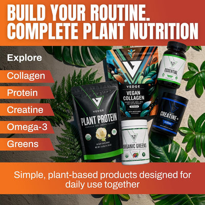 VEDGE Vegan Collagen Powder, Collagen Peptides, Unflavored, 20 Servings | Plant Based Collagen, Peptides From Broccoli And Carrot Supporting Skin, Hair, Nails, And Joint And Gut Health, Vegan Formula
