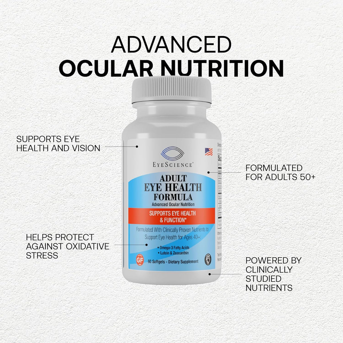 EyeScience Adult Eye Health Vitamins, 60 Softgels | Lutein, Zeaxanthin & Astaxanthin, Blue Light Defense, Non-GMO, Gluten-Free