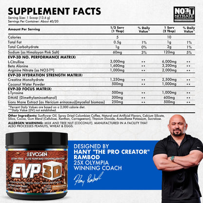 Evogen EVP 3D Stim Free Pre-Workout | Citrus Candy | 40 Servings | Arginine nitrate, L-citrulline, beta-alanine and creatine with lion's mane, L-tyrosine and DMAE for pumps and focus