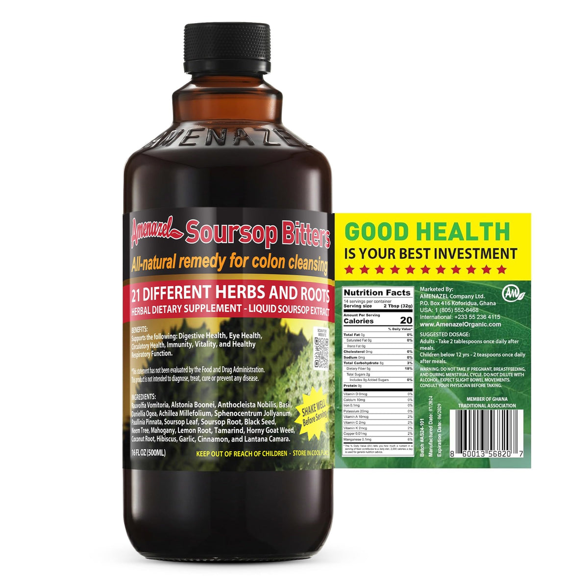 Amenazel Organic Soursop Bitters, 16 fl oz - PrimeBioHealth - canada supplements