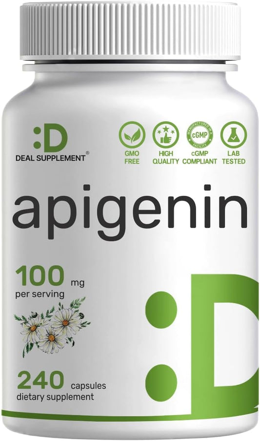 Apigenin, 100mg Per Serving, 240 Capsules – Raw Plant Extract from Chamomile Flower – Active Bioflavonoids & Antioxidants – Sleep & Relaxation Supplement – Non-GMO - PrimeBioHealth - canada supplements