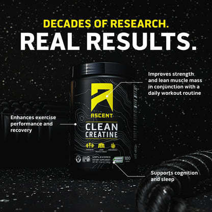 Ascent Clean Creatine Monohydrate Powder - 5G Per Serving, Creapure Creatine Supplement - Unflavored, 100 Servings - PrimeBioHealth - canada supplements