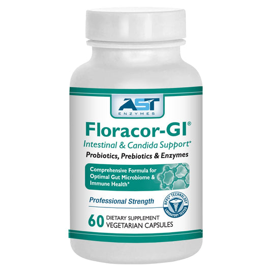 AST Enzymes Floracor - Supports Gut & Intestinal Health - Premium Probiotic, Prebiotic and Enzyme Formula - 60 Vegetarian Capsules - PrimeBioHealth - canada supplements