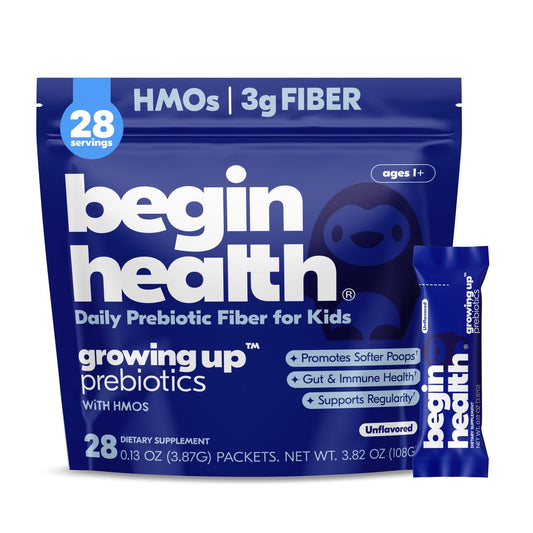 Begin Health Growing Up Prebiotics for Kids 28-Packs | Prebiotic Soluble Powder Stool Softeners and Digestive Gut Health Supplement | Ideal to Mix with Kids Daily - PrimeBioHealth - canada supplements